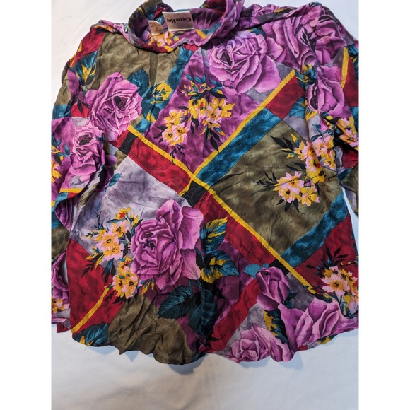 Copper Key Silk Floral Patchwork Button Down Shirt Top Women's M - Picture 8 of 9